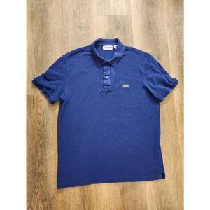 Lacoste Men's Slim Fit Large 40 in chest Piqué Polo Blue Cotton alligator Knit